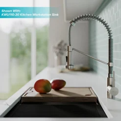 KRAUS Bolden 18-Inch Commercial Kitchen Faucet with Pull-Down Sprayhead in Stainless Steel/Chrome