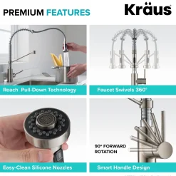 KRAUS Bolden 18-Inch Commercial Kitchen Faucet with Pull-Down Sprayhead in Stainless Steel/Chrome