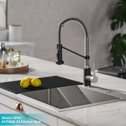 KRAUS Bolden 18-Inch Commercial Kitchen Faucet with Pull-Down Sprayhead in Stainless Steel/Matte Black