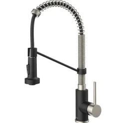 KRAUS Bolden 18-Inch Commercial Kitchen Faucet with Pull-Down Sprayhead in Stainless Steel/Matte Black