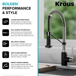 KRAUS Bolden 18-Inch Commercial Kitchen Faucet with Pull-Down Sprayhead in Stainless Steel/Matte Black