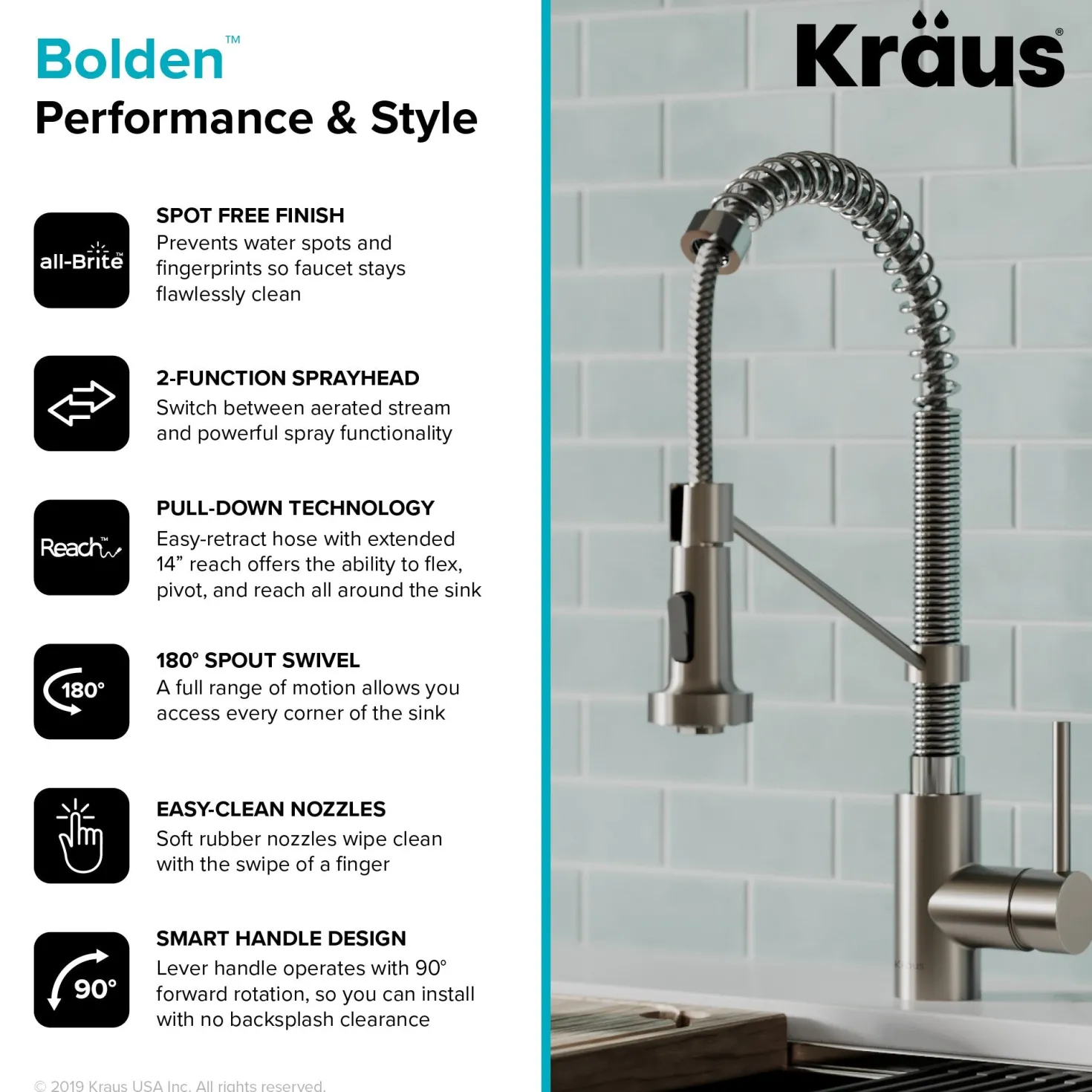 KRAUS Bolden 18-Inch Commercial Kitchen Faucet with Pull-Down Sprayhead in Spot Free Stainless Steel/Chrome