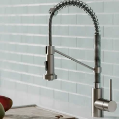 KRAUS Bolden 18-Inch Commercial Kitchen Faucet with Pull-Down Sprayhead in Spot Free Stainless Steel/Chrome
