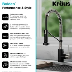 KRAUS Bolden 18-Inch Commercial Kitchen Faucet with Pull-Down Sprayhead in Spot Free Stainless Steel/Matte Black