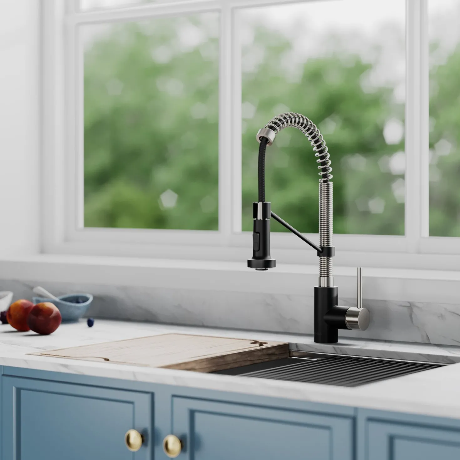 KRAUS Bolden 18-Inch Commercial Kitchen Faucet with Pull-Down Sprayhead in Spot Free Stainless Steel/Matte Black