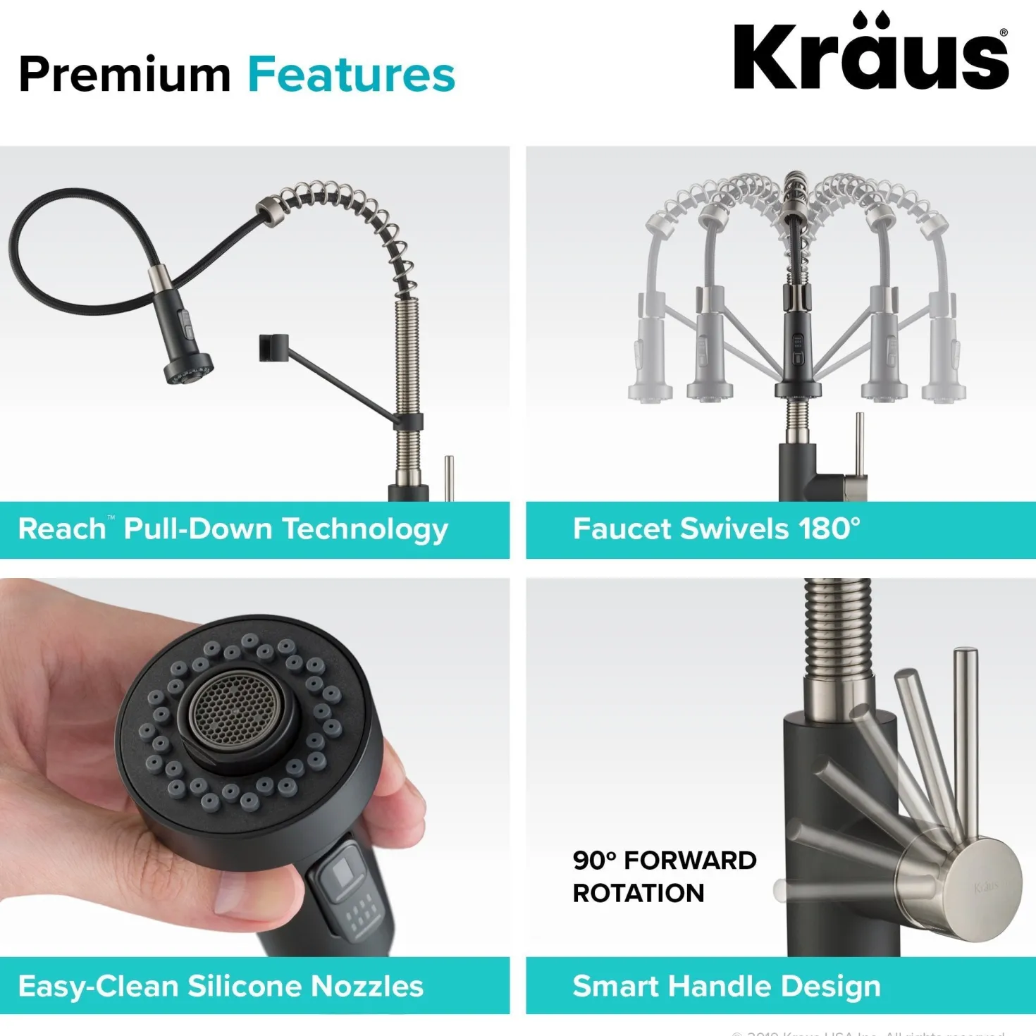 KRAUS Bolden 18-Inch Commercial Kitchen Faucet with Pull-Down Sprayhead in Spot Free Stainless Steel/Matte Black