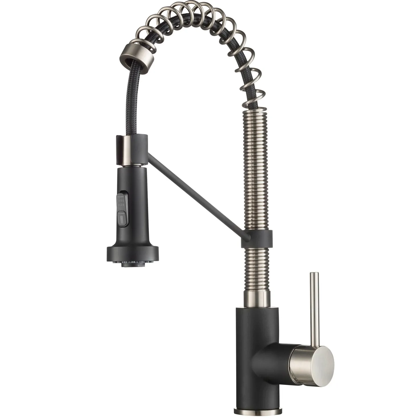 KRAUS Bolden 18-Inch Commercial Kitchen Faucet with Pull-Down Sprayhead in Spot Free Stainless Steel/Matte Black