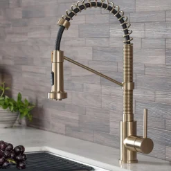 KRAUS Bolden 18-Inch Commercial Kitchen Faucet with Pull-Down Sprayhead in Brushed Gold