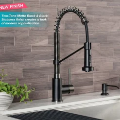 KRAUS Bolden 18-Inch Commercial Kitchen Faucet with Pull-Down Sprayhead in Matte Black/Black Stainless