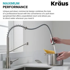 KRAUS Bolden 18-Inch Commercial Kitchen Faucet with Pull-Down Sprayhead in Matte Black/Black Stainless