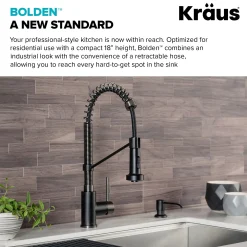 KRAUS Bolden 18-Inch Commercial Kitchen Faucet with Pull-Down Sprayhead in Matte Black/Black Stainless