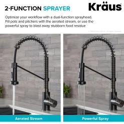 KRAUS Bolden 18-Inch Commercial Kitchen Faucet with Pull-Down Sprayhead in Matte Black/Black Stainless