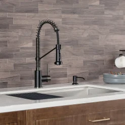 KRAUS Bolden 18-Inch Commercial Kitchen Faucet with Pull-Down Sprayhead in Matte Black/Black Stainless
