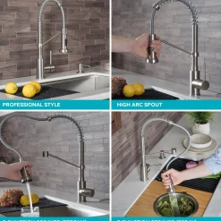 KRAUS Bolden 18-Inch Commercial Kitchen Faucet with Pull-Down Sprayhead in Matte Black/Black Stainless