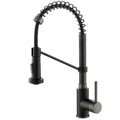 KRAUS Bolden 18-Inch Commercial Kitchen Faucet with Pull-Down Sprayhead in Matte Black/Black Stainless