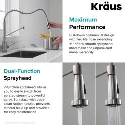 KRAUS Bolden 18-Inch Commercial Kitchen Faucet with Pull-Down Sprayhead in Spot Free Stainless