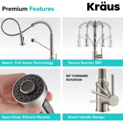 KRAUS Bolden 18-Inch Commercial Kitchen Faucet with Pull-Down Sprayhead in Spot Free Stainless