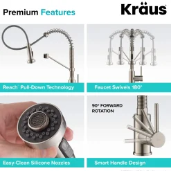 KRAUS Bolden 18-Inch Commercial Kitchen Faucet with Pull-Down Sprayhead in Spot Free Stainless