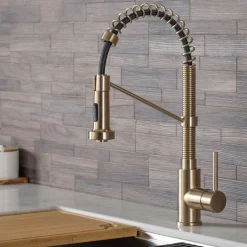 KRAUS Bolden 18-Inch Commercial Kitchen Faucet with Pull-Down Sprayhead in Spot Free Antique Champagne Bronze