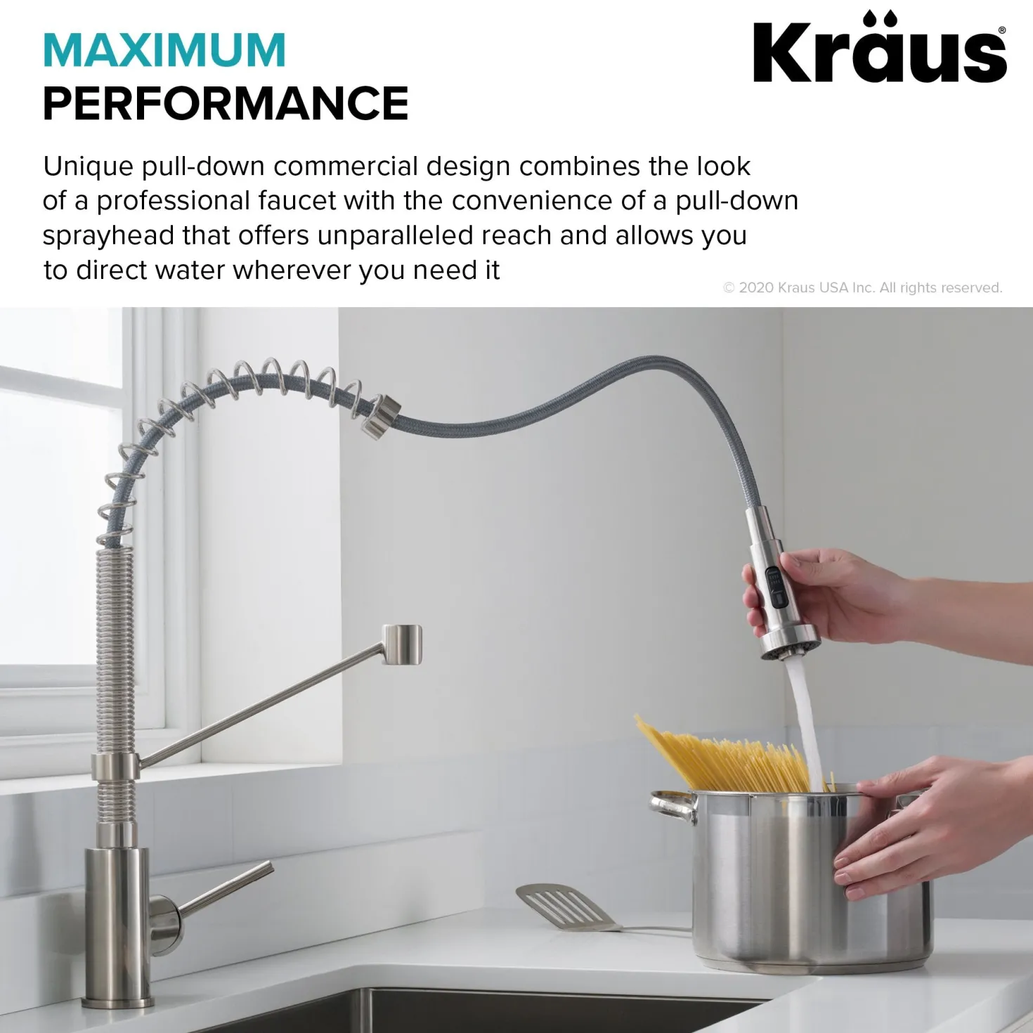 KRAUS Bolden 18-Inch Commercial Kitchen Faucet with Pull-Down Sprayhead in Spot Free Antique Champagne Bronze