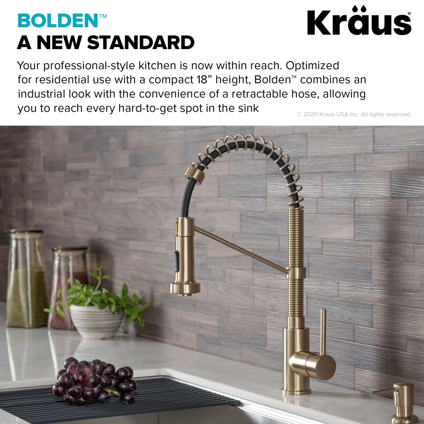 KRAUS Bolden 18-Inch Commercial Kitchen Faucet with Pull-Down Sprayhead in Spot Free Antique Champagne Bronze