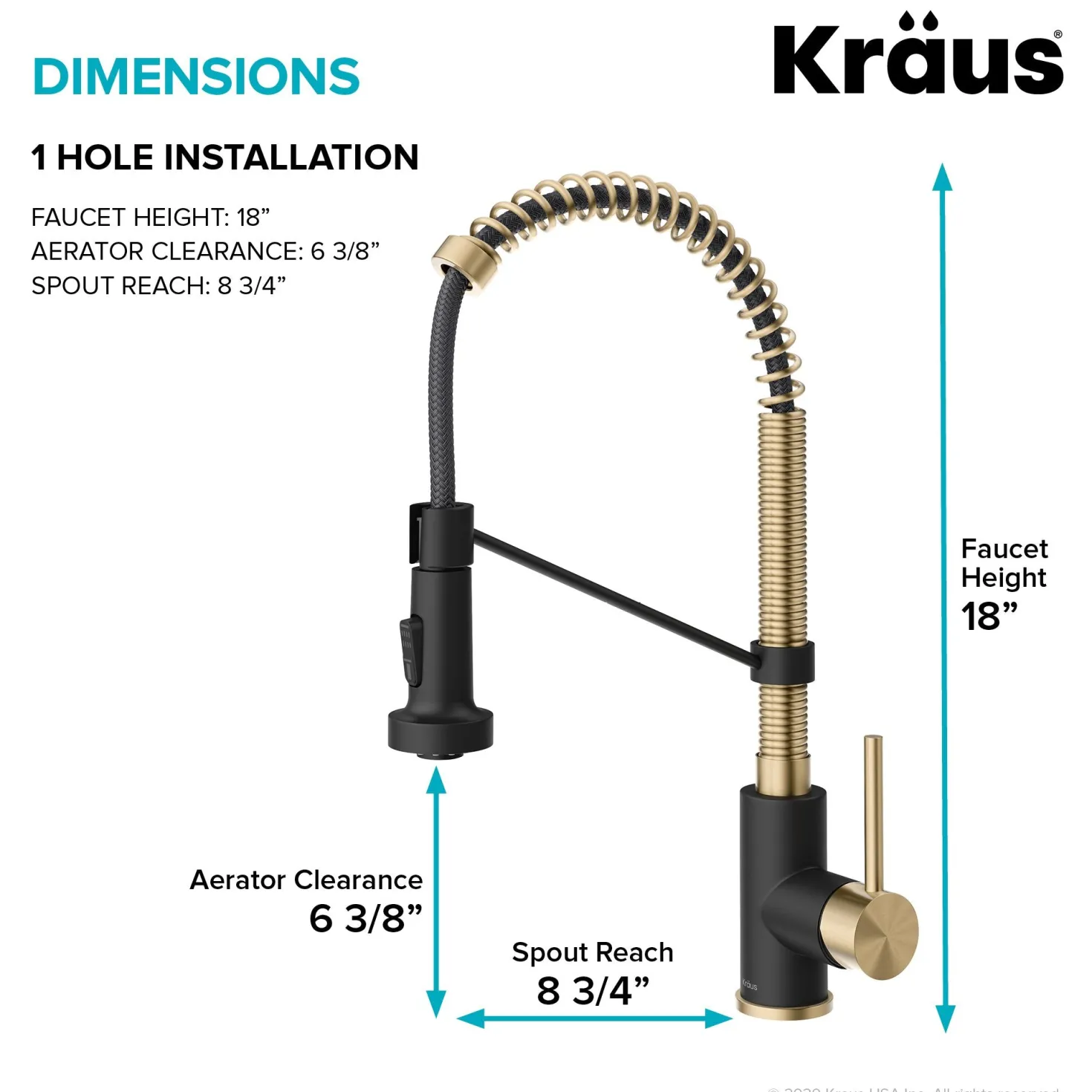 KRAUS Bolden 18-Inch Commercial Kitchen Faucet with Pull-Down Sprayhead in Spot Free Antique Champagne Bronze/Matte Black