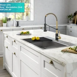 KRAUS Bolden 18-Inch Commercial Kitchen Faucet with Pull-Down Sprayhead in Spot Free Antique Champagne Bronze/Matte Black