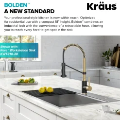 KRAUS Bolden 18-Inch Commercial Kitchen Faucet with Pull-Down Sprayhead in Spot Free Antique Champagne Bronze/Matte Black