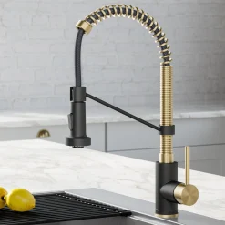 KRAUS Bolden 18-Inch Commercial Kitchen Faucet with Pull-Down Sprayhead in Spot Free Antique Champagne Bronze/Matte Black