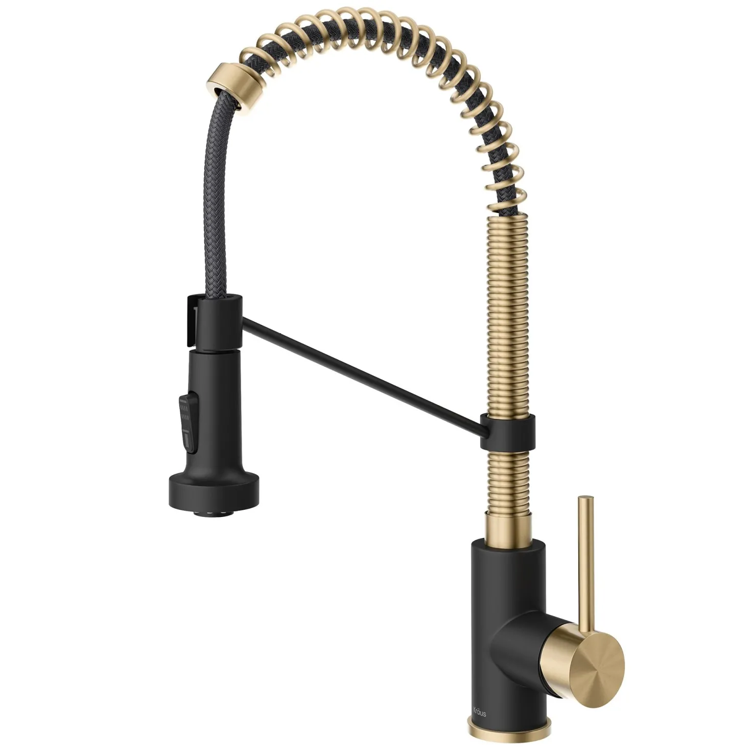 KRAUS Bolden 18-Inch Commercial Kitchen Faucet with Pull-Down Sprayhead in Spot Free Antique Champagne Bronze/Matte Black