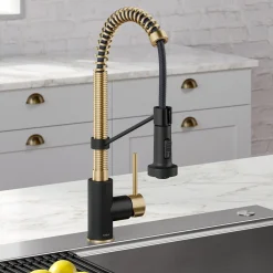KRAUS Bolden 18-Inch Commercial Kitchen Faucet with Pull-Down Sprayhead in Spot Free Antique Champagne Bronze/Matte Black