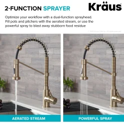 KRAUS Bolden 18-Inch Commercial Kitchen Faucet with Pull-Down Sprayhead in Spot Free Antique Champagne Bronze/Matte Black