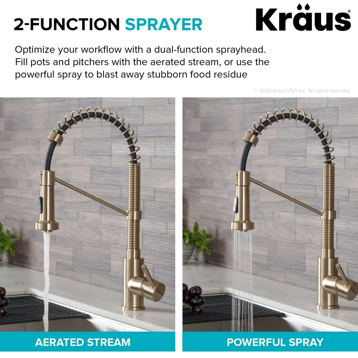 KRAUS Bolden 18-Inch Commercial Kitchen Faucet with Pull-Down Sprayhead in Spot Free Antique Champagne Bronze/Matte Black