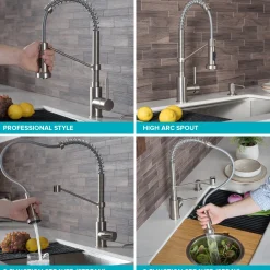 KRAUS Bolden 18-Inch Commercial Kitchen Faucet with Pull-Down Sprayhead in Spot Free Antique Champagne Bronze/Matte Black