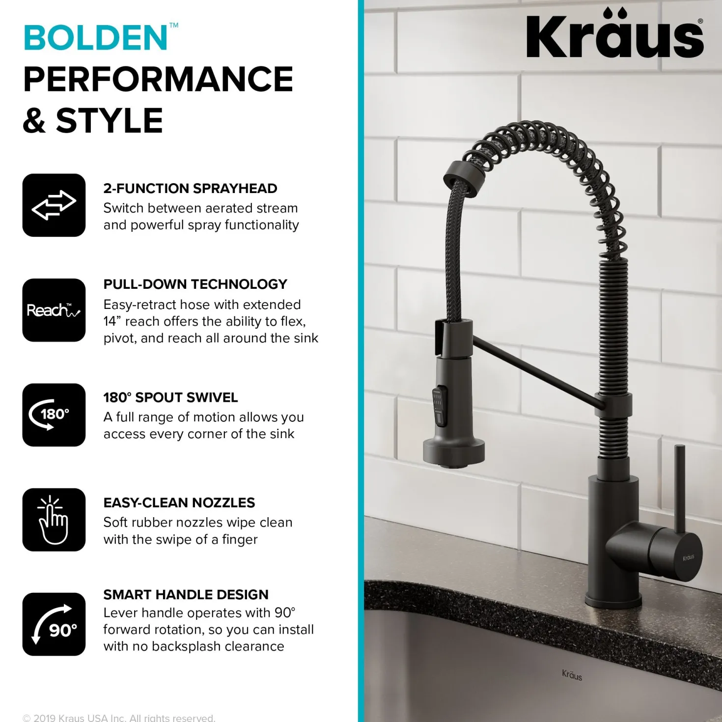 KRAUS Bolden 18-Inch Commercial Kitchen Faucet with Soap Dispenser in Matte Black