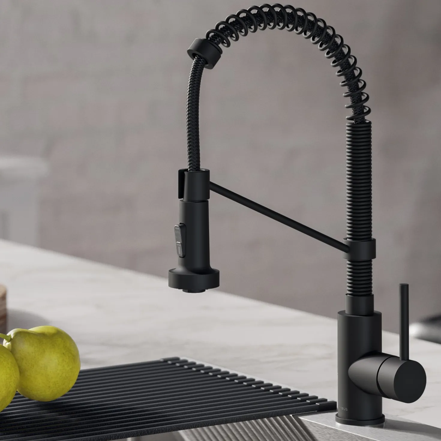 KRAUS Bolden 18-Inch Commercial Kitchen Faucet with Soap Dispenser in Matte Black