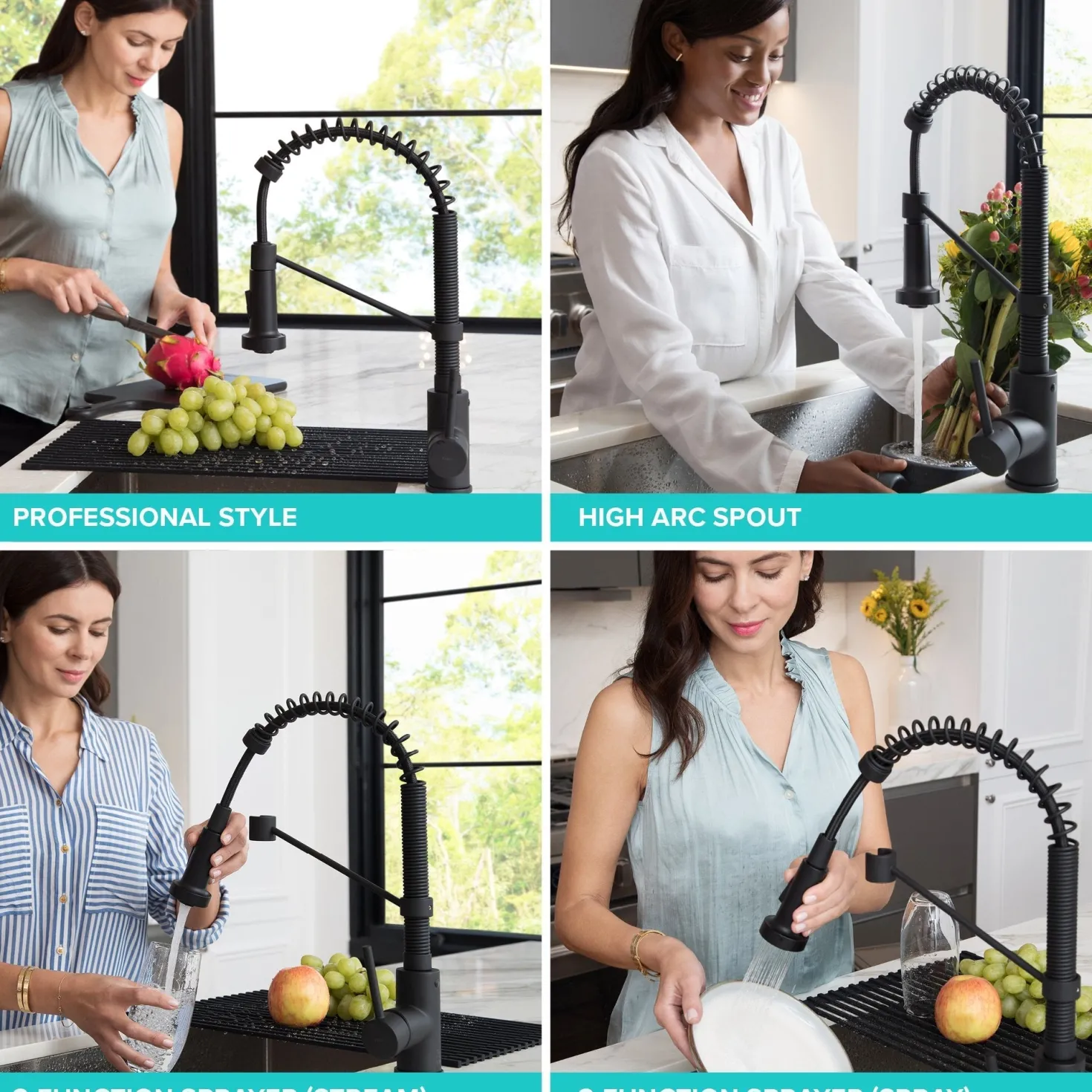KRAUS Bolden 18-Inch Commercial Kitchen Faucet with Soap Dispenser in Matte Black
