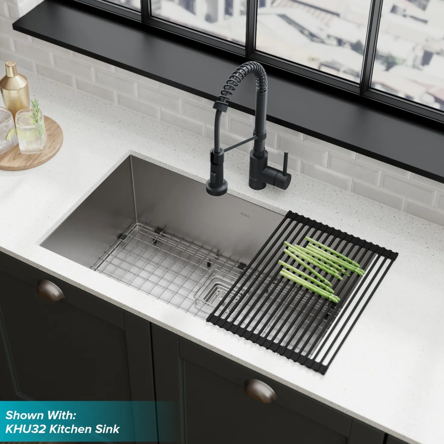 KRAUS Bolden 18-Inch Commercial Kitchen Faucet with Soap Dispenser in Matte Black