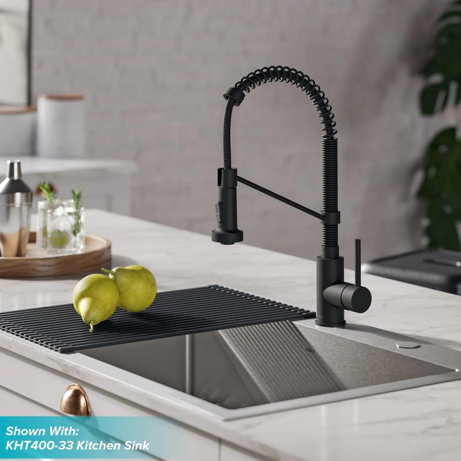 KRAUS Bolden 18-Inch Commercial Kitchen Faucet with Soap Dispenser in Matte Black