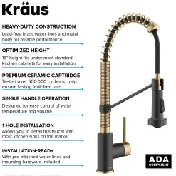 KRAUS Bolden 18-Inch Commercial Kitchen Faucet with Pull-Down Sprayhead in Brushed Brass & Matte Black