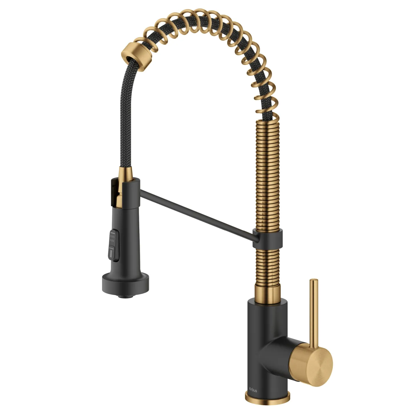 KRAUS Bolden 18-Inch Commercial Kitchen Faucet with Pull-Down Sprayhead in Brushed Brass & Matte Black
