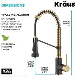KRAUS Bolden 18-Inch Commercial Kitchen Faucet with Pull-Down Sprayhead in Brushed Brass & Matte Black