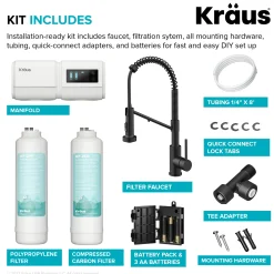 KRAUS Bolden 2-in-1 Pull-Down Single Handle Water Filter Kitchen Faucet in Matte Black with Purita 2-Stage Under-Sink Filtration System