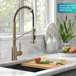 KRAUS Bolden Touchless Pull-Down Single Handle Faucet in Spot Free Antique Champagne Bronze