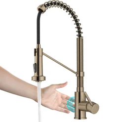 KRAUS Bolden Touchless Pull-Down Single Handle Faucet in Spot Free Antique Champagne Bronze