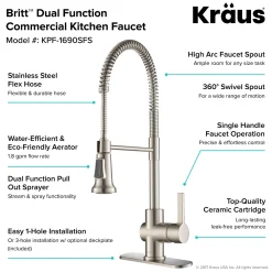 KRAUS Britt Commercial Style Kitchen Faucet in All-Brite Spot Free Stainless Steel