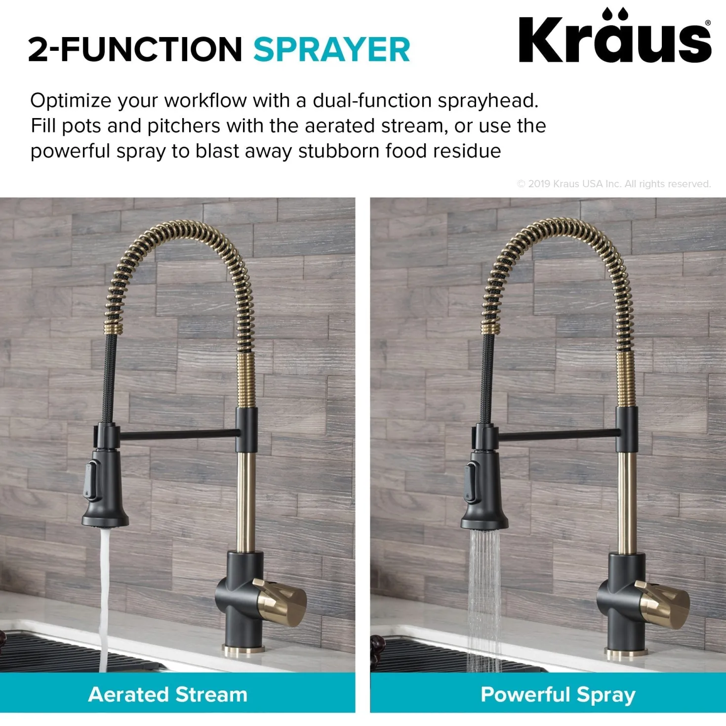 KRAUS Britt Commercial Style Kitchen Faucet in Matte Black/Brushed Gold