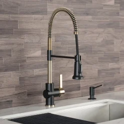 KRAUS Britt Commercial Style Kitchen Faucet in Matte Black/Brushed Gold