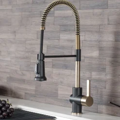 KRAUS Britt Commercial Style Kitchen Faucet in Matte Black/Brushed Gold