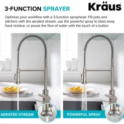 KRAUS Britt Commercial Style Pull-Down Single Handle Kitchen Faucet in Matte Black & Spot Free Black Stainless Steel